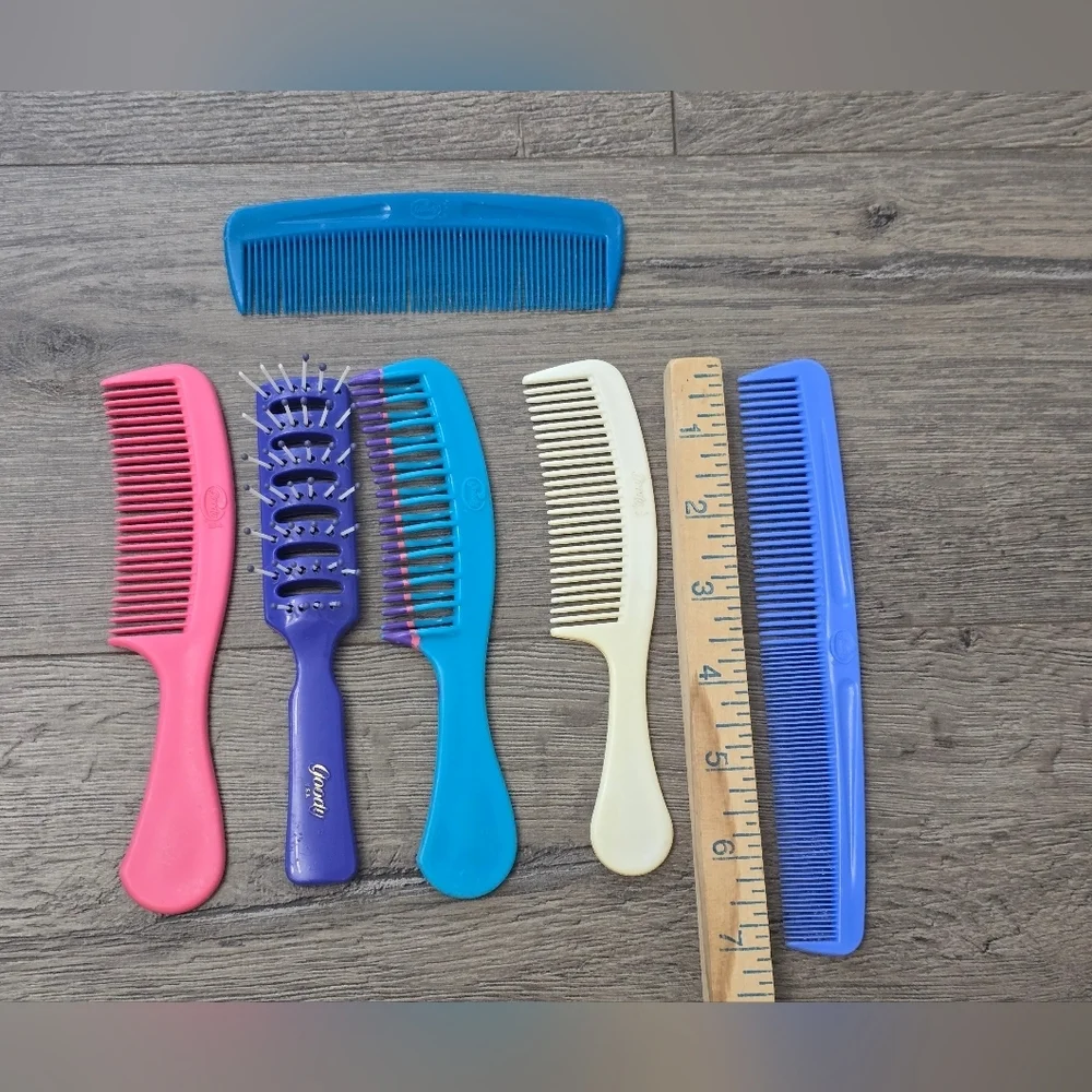 1980's Retro Goody Lot Of 6 Plastic Comb And Brush Vintage Durable